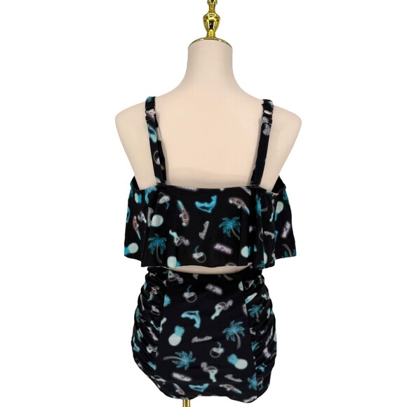 Torrid Flounce Bikini Swim Set 1X 14 16 Tropical Neon Print High Waist Bottom - Picture 11 of 16